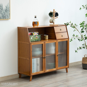 Hot sale dining room furniture simple glass bamboo sideboard cabinet