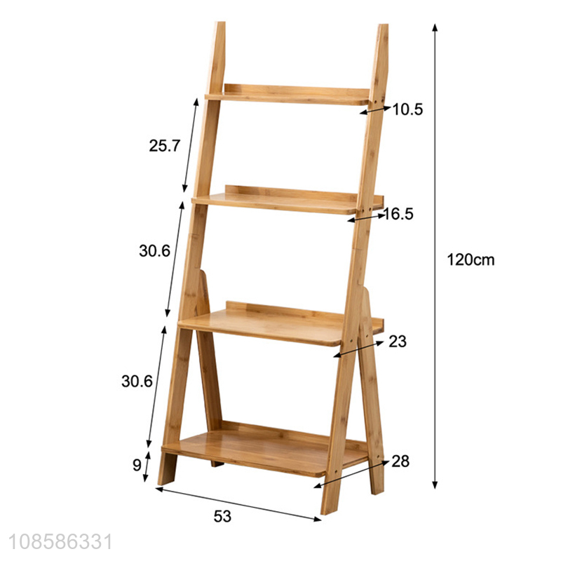 Wholesale 4-tier bamboo ladder storage shelves floor standing bookshelves