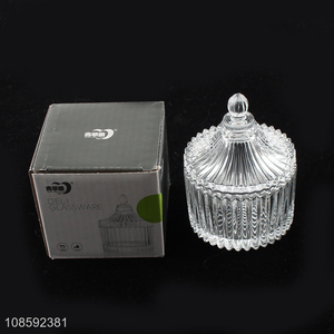 Hot selling clear glass candle jar sugar jar with lid