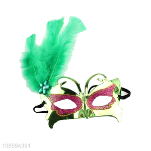 China products plastic children half face party mask with feather