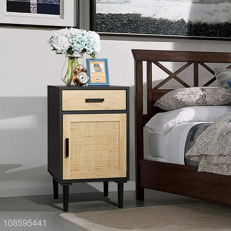 Hot selling bedroom furniture rattan bedside table storage cabinet