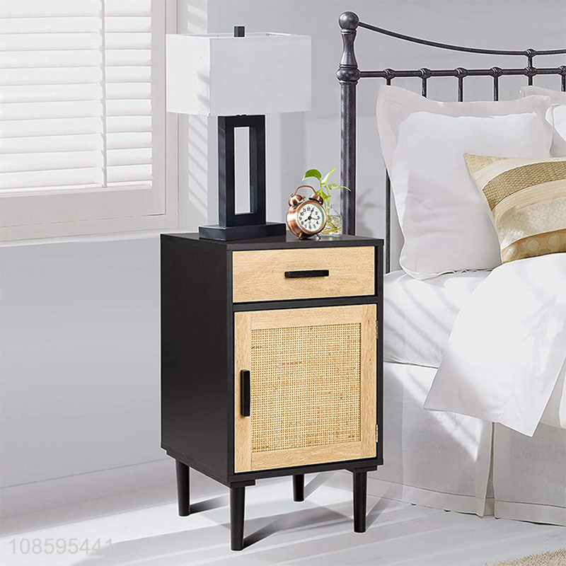 Hot selling bedroom furniture rattan bedside table storage cabinet