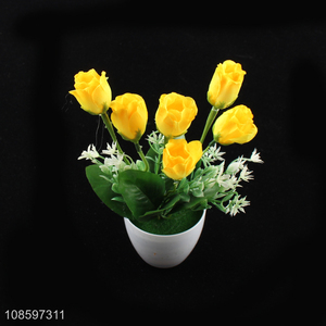 Top selling 6heads rose simulation flower fake bonsai wholesale