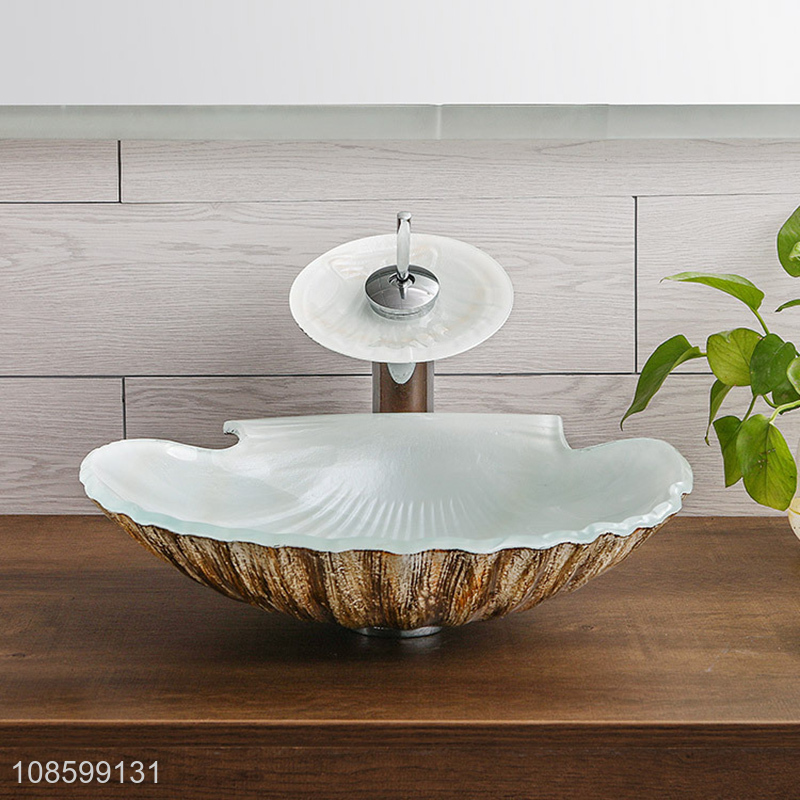 Wholesale creative shell shaped artisitic glass vessel sink set