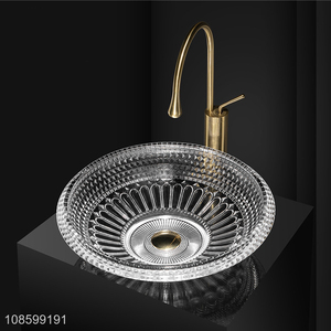Factory price crystal glass countertop sink glass <em>bathroom</em> sink <em>set</em>