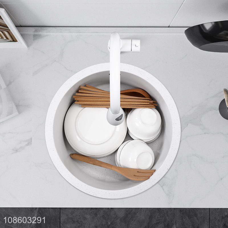 Wholesale round single bowl quartz stone kitchen sink with pull-out faucet