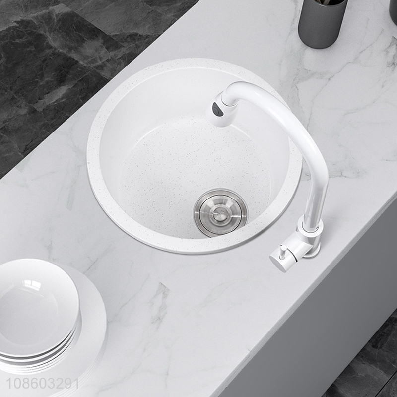 Wholesale round single bowl quartz stone kitchen sink with pull-out faucet