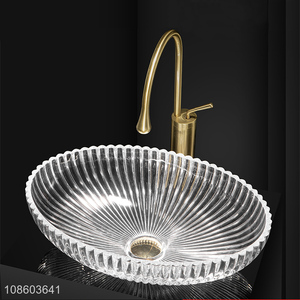 New arrival clear glass bathroom vessel sink set with faucet