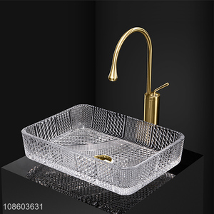 Wholesale clear glass bathroom sink above counter wash sink set