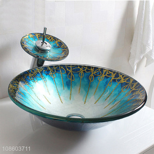 Best sale luxury glass vessel art sink set with faucet & drain