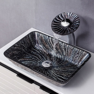 Factory price tempered glass countertop vanity vessel sink set