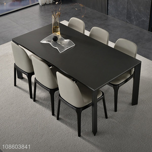 Most popular black rectangle rock slab dining table for home furniture