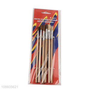 Online wholesale 6pcs nylon paint brush set with wooden handle