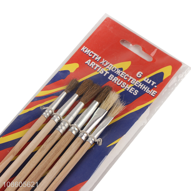 Online wholesale 6pcs nylon paint brush set with wooden handle
