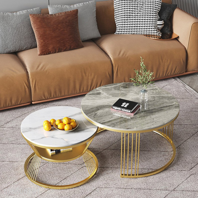 Hot selling modern luxury small metal frame marble top end table set