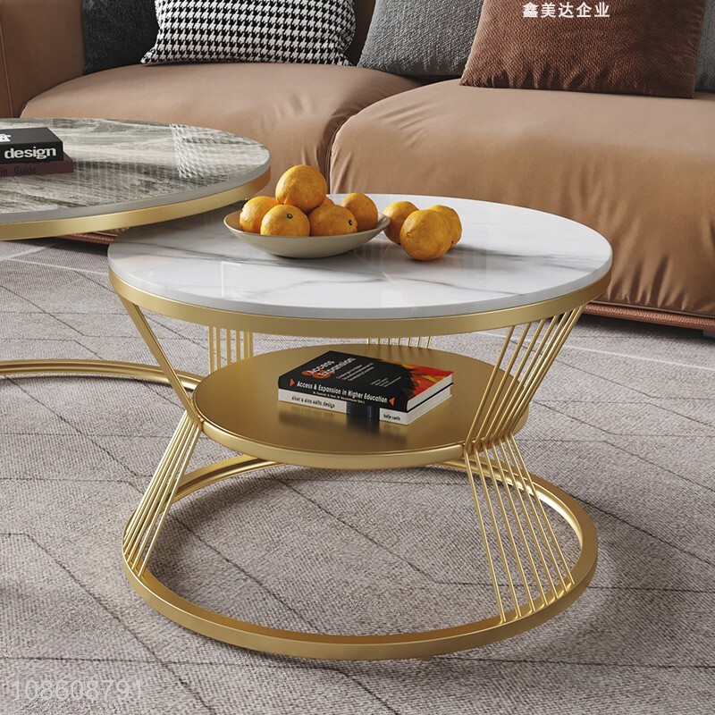 Hot selling modern luxury small metal frame marble top end table set