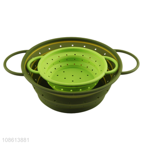 Wholesale double ears collapsible vegetable fruit drain basket colander