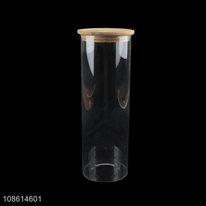 China products glass storage jar bamboo lid storage jar