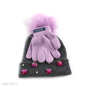 New arrival winter warm girls gloves and hat set