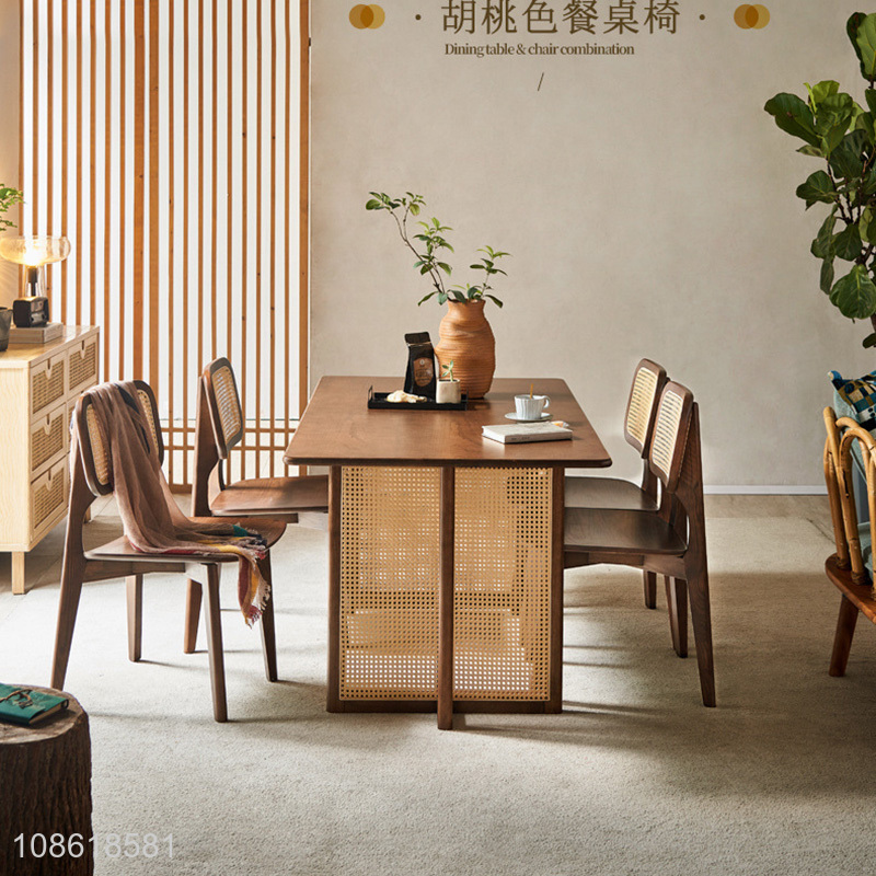 Wholesal rattan wooden dining table with rattan weave design legs