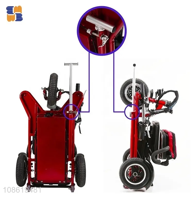 High quality lithium battery three-gear speed led light folding electric tricycle