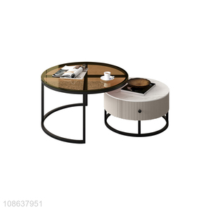 Wholesale round slate and glass top center table set living room furniture