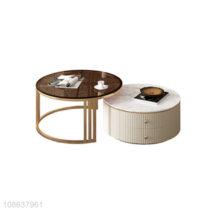 Good quality modern luxury round slate and glass top center table set