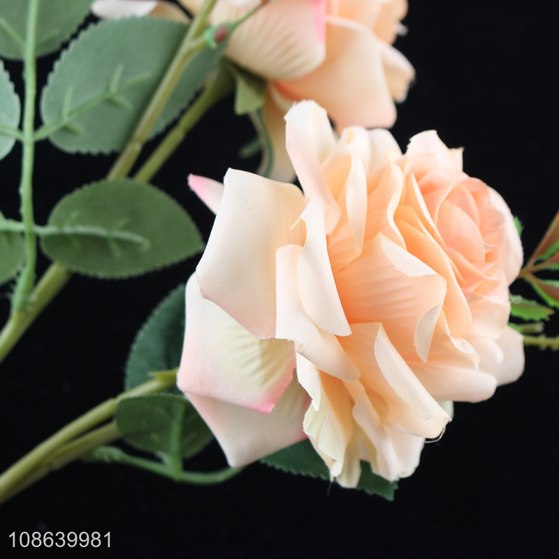 Hot selling 3 heads plastic rose artificial flower fake bouquet