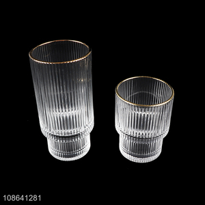 New product clear stackable glass cup ribbed glass drinking cup