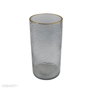 Factory supply gold rim hammer textured glass flower vases
