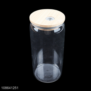 Wholesale can tumbler high borosilicate iced coke mug with bamboo lid