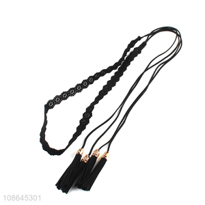Yiwu factory black ladies lace tassel waist <em>belt</em> for decoration