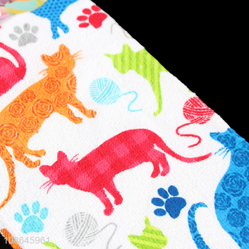 Good price cute cat printed polyester towels custom logo face towels