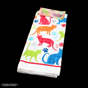 Good price cute cat printed polyester towels custom logo face towels