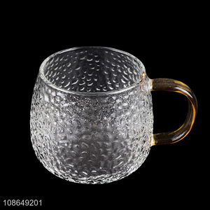 High quality round glass water cup water mug with handle wholesale