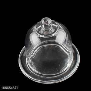 Factory price round shape mini glass candy jar cake stand with lid