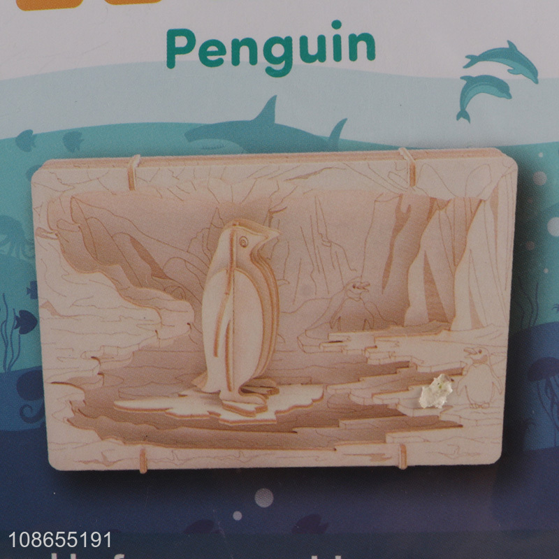 Latest products wooden theater penguins series 3d puzzle games toys