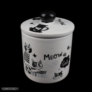 Hot selling cute cartoon moisture-proof ceramic storage jar with lid