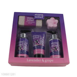 Online wholesale lavender body wash body lotion set with bath pumice