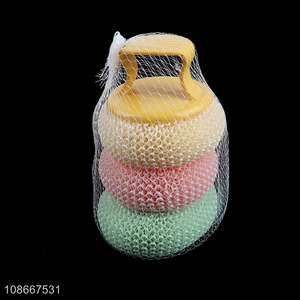 Good quality 4pcs/set mesh cleaning ball pot scrubber with handle