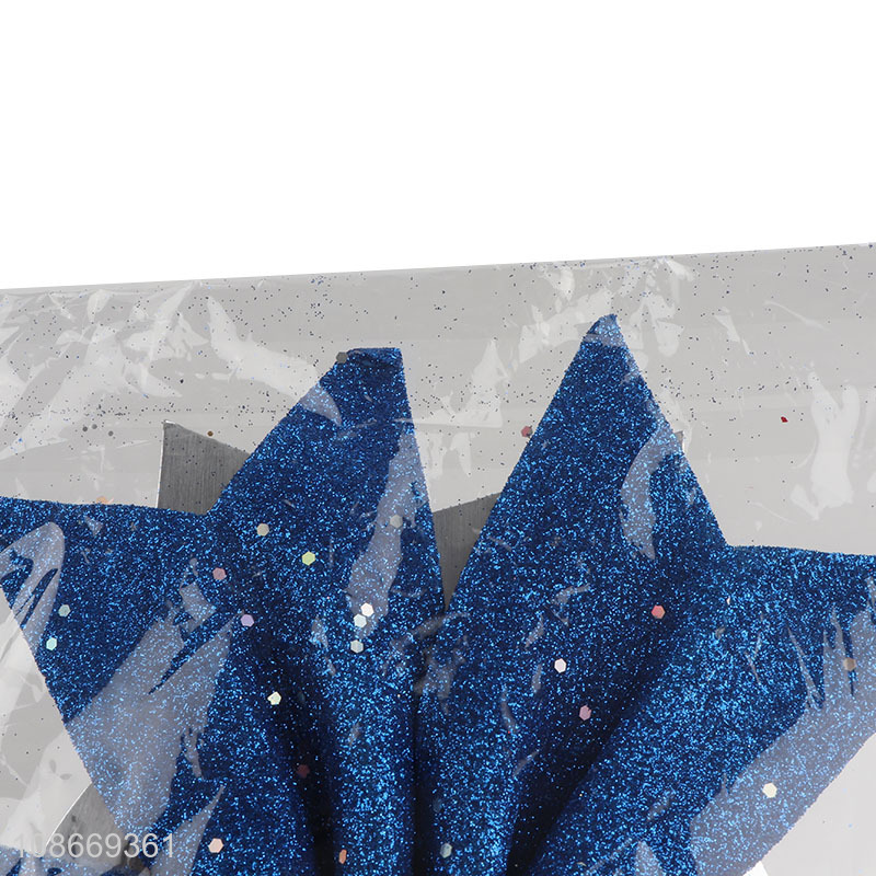 Hot selling blue glitter hanging bowknot for xmas tree decoration