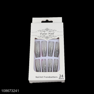 Hot sale 24pcs silver glitter fake nails press on false nails