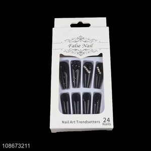 Good quality 24pcs black series false nails nail art supplies