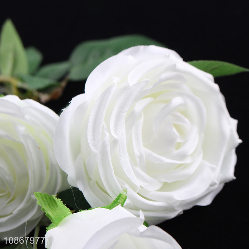 Wholesale 3 heads artificial roses faux rose flowers for indoor outdoor decor