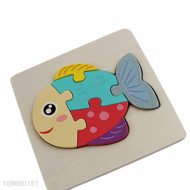 High quality wooden cartoon fish jigsaw puzzle kids montessori toy