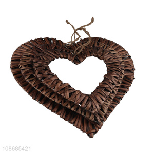 Good quality 3pcs natural wicker rattan heart wreaths for Christmas decor
