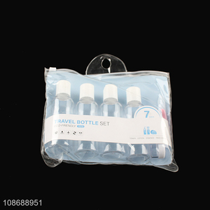 Hot selling 7pcs refillable leakproof travel bottle set with toiletry bag