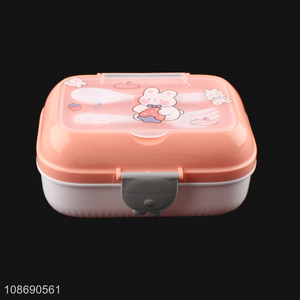 New product double layered plastic lunch box with spoon and fork for kids