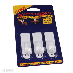 New product 3pcs no-trace plastic sticky hooks wall hanging hooks