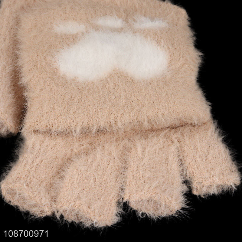 Good quality girls half finger winter thickened gloves for outdoor